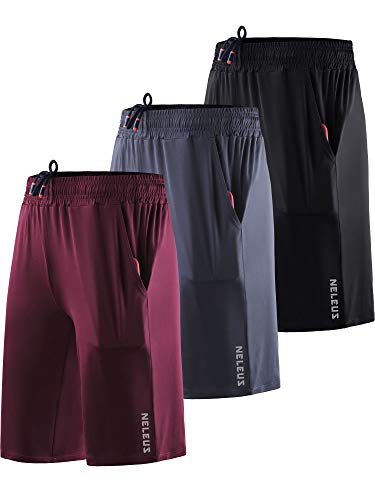 NELEUS Women’s 10 inch Running Shorts Workout Athletic Short for Yoga with Pocket,3 Pack,Black/Grey/Red,US 2XL,EU 3XL