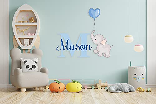 Cute Elephant Clouds and Stars Wall Stickers – Personalized Name & Initial – Baby Girl or Boy – Mural Wall Decal Sticker for Home Children’s Bedroom (CRYPTO-003)