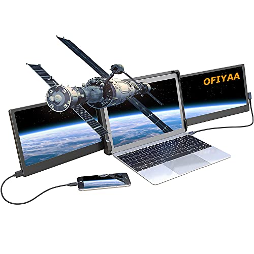 OFIYAA P2 12” Triple Portable Monitor Laptop Monitor Extender Dual Screen FHD IPS Type-C/HDMI/USB-A 4 Speakers Display Extender for PS5 Compatible with 13”-16” Mac PC/Notebook (12 Inch)