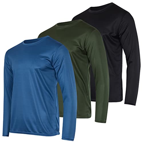3 Pack: Mens Long Sleeve T-Shirt Mesh Workout Clothes Dry Fit Gym Crew Tee Casual Athletic Active Performance Casual Wicking Exercise Clothing Running Cool Sport Hiking Training Top UPF- Set 6, M