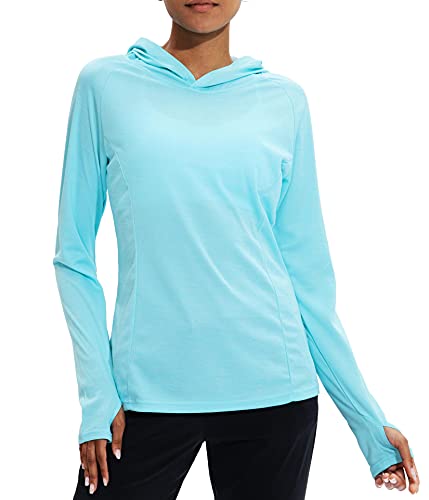 Women’s Long Sleeve Shirts UPF 50+ Sun Protection Hoodie Lightweight Shirt Hiking Fishing Running Outdoor Shirts for Women(Sky Blue X-Large)