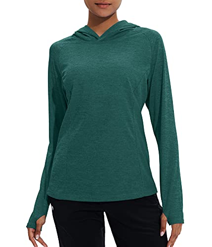 Women’s Long Sleeve Shirts UPF 50+ Sun Protection Hoodie Lightweight Shirt Hiking Fishing Running Outdoor Shirts for Women(Blackish Green Medium)
