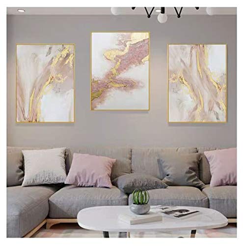 3 Piece Framed Canvas Wall Art Pink Gold Abstract Painting Water Flow Shape Modern Home Decor Ready to Hang 24×48 inches
