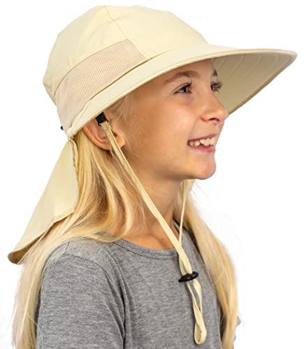 GearTOP Sun Hats for Kids, Girls Sun Hat, Kids Sun Hat for Boys, Kids Beach Hats, Toddler Sun Hat for Children Ages 3-12, Beige