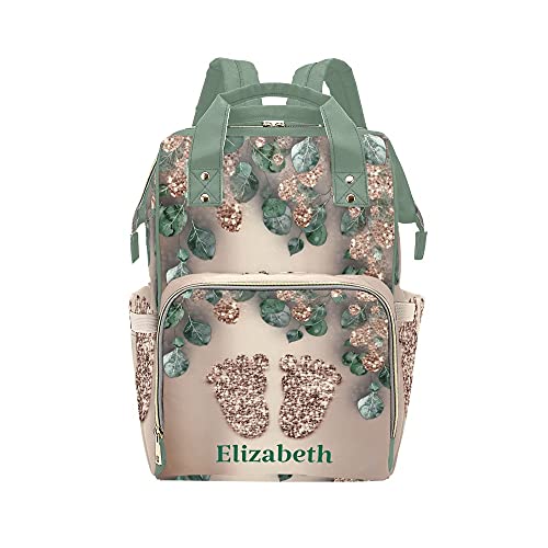Personalized Feet Rose Bling Print Diaper Bag with Name Nappy Bags Casual Daypack Waterproof Mummy Backpack for Mom Girl