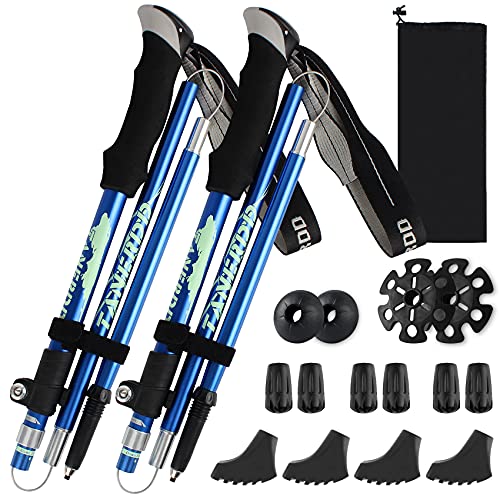ORLANG Trekking Poles for Hiking – 2 Pack Lightweight Aluminum 7075 Walking Sticks for Hiking ,CollapsibleTelescopic Trekking Hiking Poles with Adjustable Quick Flip-Lock and EVA Handle – (Blue)