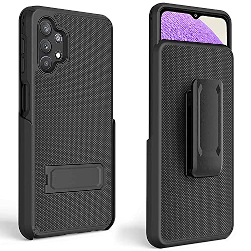 Rome Tech Belt Clip Holster Case for Samsung Galaxy A32 5G [NOT for A32] Dual Layer Cover with 1-Slot Card Holder and Kickstand – Slim Rugged Heavy Duty Cases for Galaxy A32 5G – Black