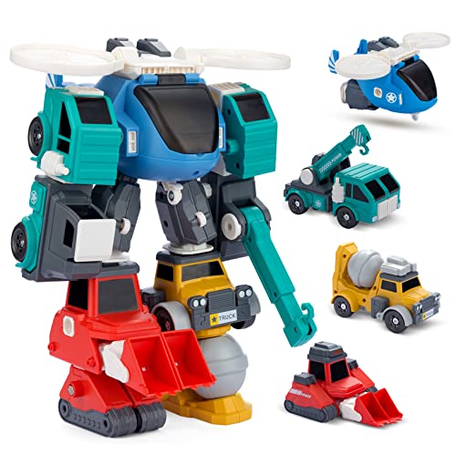 Karjoefar Toys for 3+ Year Old Boys- 4 in 1 Take Apart Robot Toys, Magnetic Assemble Transform Robot, STEM Building Toddler Car Transform Toys for Kids, Birthday Gifts 3-7