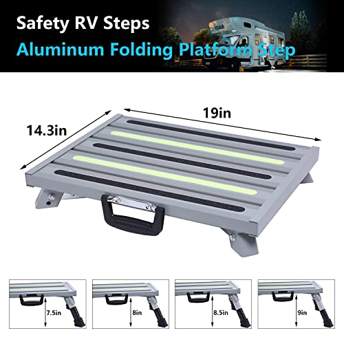 GarfatolRv Safety RV Steps,Large RV Step Stool Adjustable Aluminum Folding Platform Step with Non-Slip Rubber Feet and Luminous Tape Glow,Holds Up to 1500 lbs | The Storepaperoomates Retail Market - Fast Affordable Shopping