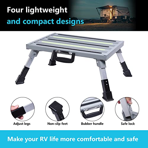 GarfatolRv Safety RV Steps,Large RV Step Stool Adjustable Aluminum Folding Platform Step with Non-Slip Rubber Feet and Luminous Tape Glow,Holds Up to 1500 lbs | The Storepaperoomates Retail Market - Fast Affordable Shopping