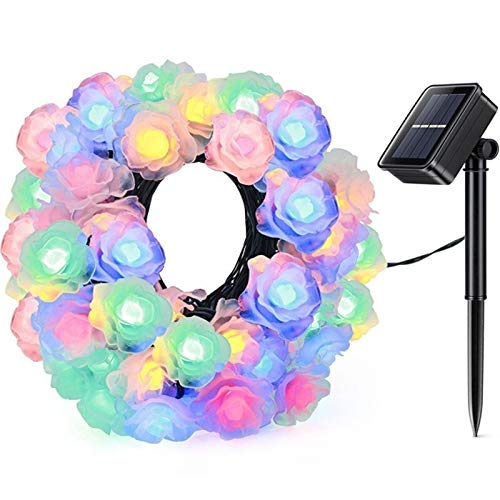 Solar String Lights 20/30/50/100LED Solar Rose String Lights Starry FairyWaterproof for Christmas Outdoor Indoor Gardens Homes Wedding Holiday Party (Emitting Color : Pink)