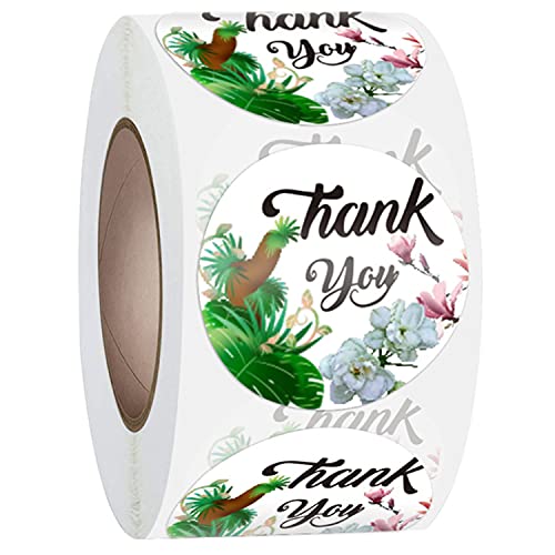 N/B Thank You Sticker roll, Business Sticker, Bubble Envelope and Gift Bag Packaging Label, 500 Sheets per roll, 1.5 inches in Diameter, Green Plant Pattern (500pcs/1.5 inches)