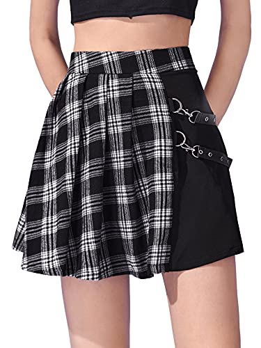SheIn Women’s Casual Plaid Pleated High Waist School Uniform Tennis Mini Skirt Black White M