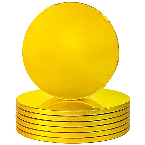 8-Pack 10 inch Gold Cake Boards Cake Drums, Sturdy Thick Round Cake Board Birthday Cake Drum Greaseproof Foil Professional Smooth Circle Plate Display Base,1/2 inch Thick