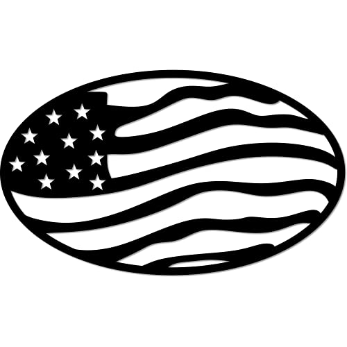 American Flag Wall Decor | Oval Metal American Flag Wall Art | USA US Patriotic Wall Decor Home Accent for Indoor or Outdoor Patriotism | 3 Sizes / 13 Colors – Handmade in the USA – 14″ – Black