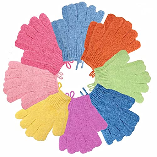 8 Pairs Exfoliating Bath Gloves – Exfoliating Gloves with Hanging Loops for Shower, Spa, Massage – Scrubs Exfoliator Mitt for Body, Face, Hand and Foot – Exfoliation Accessories for Men and Women