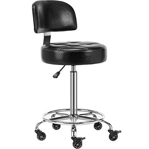 CoVibrant Lockable Stool with Back and Foot Rest Ergonomic Rolling Hydraulic Adjustable Stool for Doctor Esthetician Artist Home Small Office Desk
