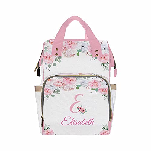 Newcos Personalized Pink and White Camellias Diaper Bag Nursing Baby Bags Nappy Bag Casual Travel Daypack for Mom Gifts, One Size