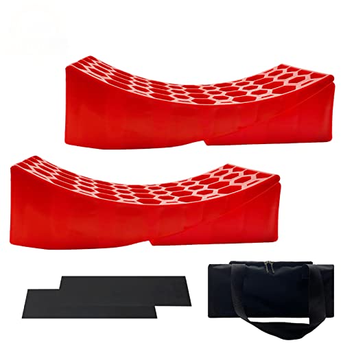 Aodigesa Camper Leveler Kit 2 Pack,Heavy Duty RV Leveling Blocks Motorhome Up to 35,000 LBs Camper Leveling Blocks Wheel Chocks Leveler with Two Curved Levelers,Two Chocks,and Two Rubber Grip Mats-Red