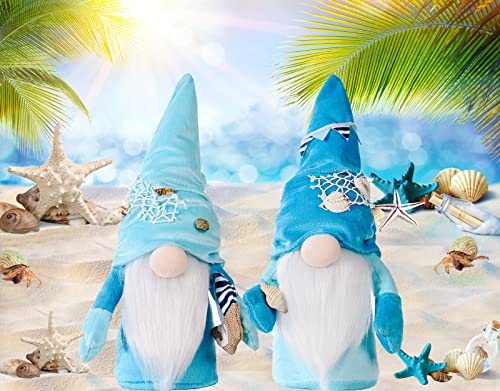 Actaday 2Pcs Summer Beach Gnomes Decorations for Home, Summer Beach Plush Doll, Handmade Beach Gnomes Plush Summer Decor Birthday Gifts, Swedish Plush Gnomes Holiday Home Ornament Party Figurine