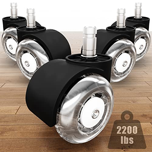 Office Chair Casters Wheels(Set of 5) – 2 inch Heavy Duty Mute Desk Chair Wheels Replacement 2200Lbs- Office Chair Wheels for Hardwood Floors- Universal Fit Wheels for Office Chair