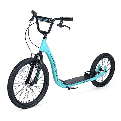 Osprey Adult Youth BMX Kick Scooter | 20 x 16 Inch Big Wheels, Kids Teen Bicycle Off Road Scooter with Adjustable Handlebars Inflatable Wheels and Caliper Brakes – Blue