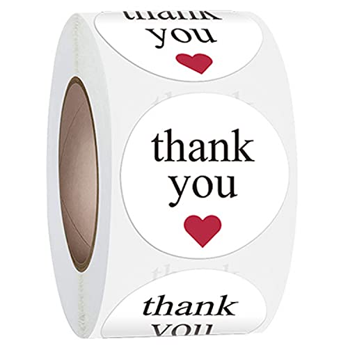 Thank You Sticker Rolls, Business Stickers, Bubble envelopes and Gift Bag Packaging Labels, 500 Sheets per roll, 1.5 inches in Diameter. (White+Black)