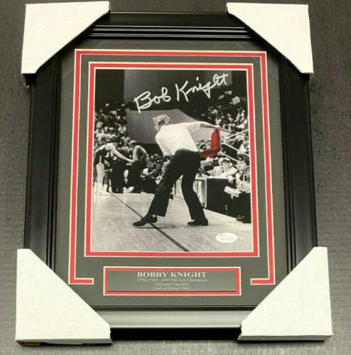 BOBBY KNIGHT A1 THROWING CHAIR FRAMED 8×10 PHOTO AUTOGRAPHED JSA COA SIGNED