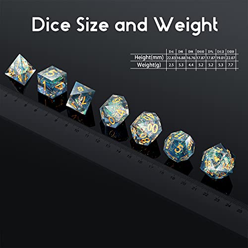 Dungeons and Dragons Dice Set,DNDND Handmade Sharp Edge 7 Resin D&D Die with Gift Dice Case for DND Dungeons and Dragon Game (Dark Cyan with Gold Number) | The Storepaperoomates Retail Market - Fast Affordable Shopping