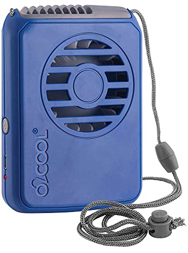 O2COOL Rechargeable Necklace Fan – Portable Hanging Neck Fan with Adjustable Lanyard – 3 Speed Vertical Air Flow – Micro USB Charging Cable Included (Blue)