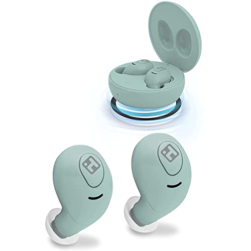 iHome Wireless Earbuds with Charging Case, Water Resistant Bluetooth Earphones with Microphone and Touch Control, Mint