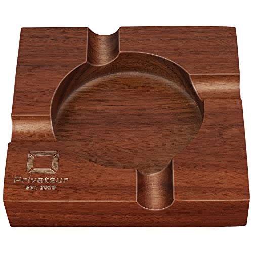 Privatéur Cigar Cigarettes Wooden Ashtray- Ashtrays for men luxury, Accessories, Gift Set Men, Outdoor Ash Tray, Home Ashtrays, Vintage Large Trays Patio/ Garden/ Indoor, 5.9 X 1.18in, (PVTA4)