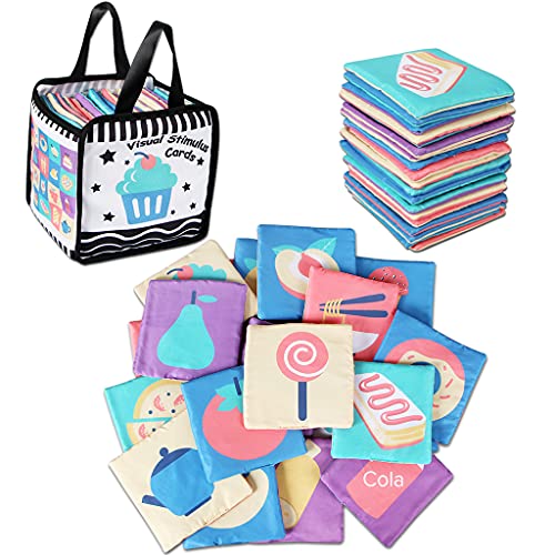 AIPINQI Soft Cards with Cloth Storage Bag for Infants Newborn ,Toddlers and Kids Learning High Contrast Cards at Home, on Airplanes, Cars or Travel Colourful(Pack of 20 Pieces)