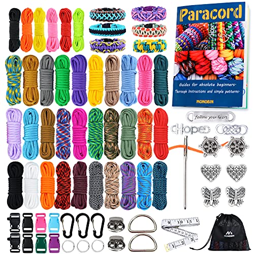 MONOBIN 36 Colors Paracord kit – 4mm & 2mm Micro Paracord Rope Combo with Paracord Instruction and Complete Accessories for Making Paracord Bracelets, Lanyards, Dog Collars (36Colors-D)