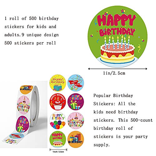Happy Birthday Stickers- 500pcs/roll Round Happy Birthday Stickers Self Adhesive Stickers Happy Birthday with Perforated Round Label Rolls for Gift Envelopes Cards Boxes | The Storepaperoomates Retail Market - Fast Affordable Shopping