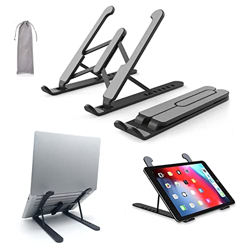 Yaseenit Laptop Stand, Adjustable iPad, Portable Foldable Laptop Holder, Laptop Cradle, Compatible MacBook Air, MacBook Pro, HP, Dell, Lenovo More (Up to 14 inch) (Black)
