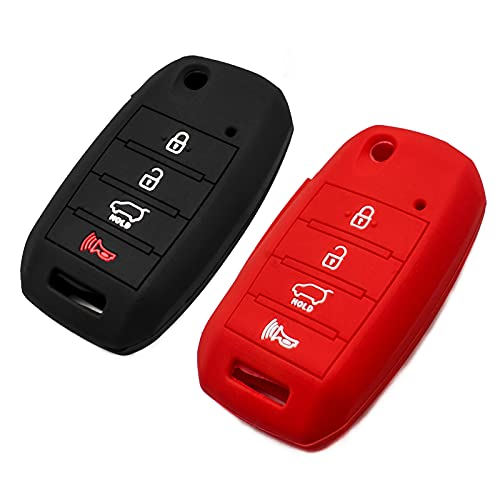 Silicone Key Fob Cover Fit for Kia Sorento Sportage Rio Soul Forte Optima Hyundai Accent Elantra Sonata Flip 4 Bts | Car Accessories | Remote Key Protection Case – Black & Red, Not Fit Smart Key