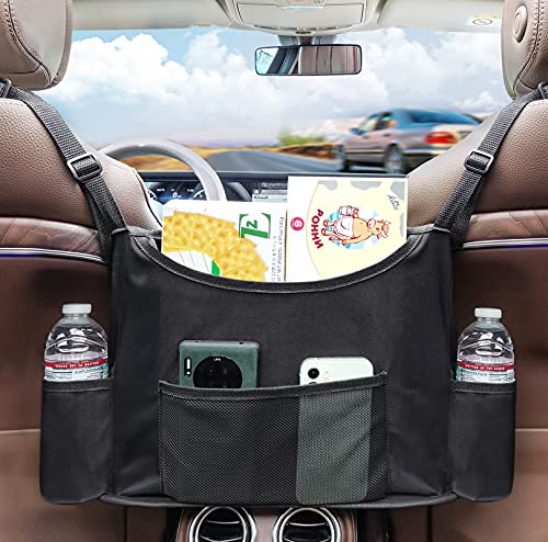 ZXZMZT Car Net Pocket Handbag Holder, Car Purse Holder Between Seats Front, Between Seats car Organizer, Accessory Organizer,Backseat Organizer Storage for Car Front Seat. (Black, 4.5inch)