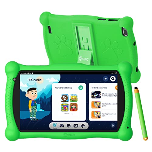 Contixo Kids Tablet V10, 7-inch HD, Ages 3-7, Toddler Tablet with Camera, Parental Control -16GB, WiFi, Learning Tablet for Children with Teacher’s Approved Apps, Kid-Proof Case & Stylus, Green