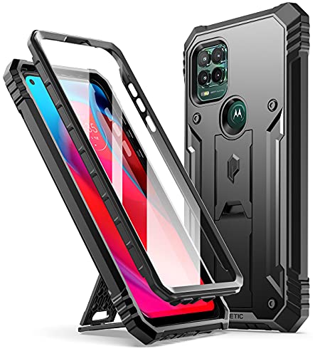Poetic Revolution Series Case for Moto G Stylus 5G (2021), Model # XT2131, Full-Body Rugged Dual-Layer Shockproof Protective Cover with Kickstand and Built-in Screen Protector, Black
