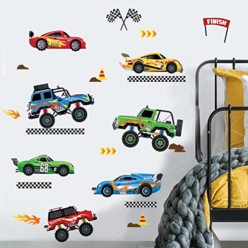 decalmile Racing Cars Wall Decals Roads Vehicles Wall Stickers Kids Boys Bedroom Toddles Playroom Wall Decor Gift