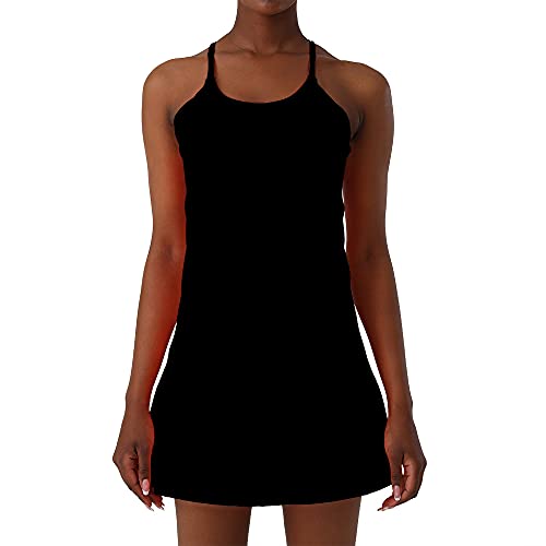 MCEDAR Exercise Tennis Dress for Women Athletic Golf Dress Built-in Bra with Shorts Pockets Workout Active Sportswear Black/4