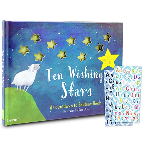Bendon Piggy Toes Press Ten Wishing Stars: A Countdown to Bedtime Book Bundle ~ Glow in The Dark Bedtime Counting Book for Toddlers, Babies with ABC Stickers (Toddler Learning Books)