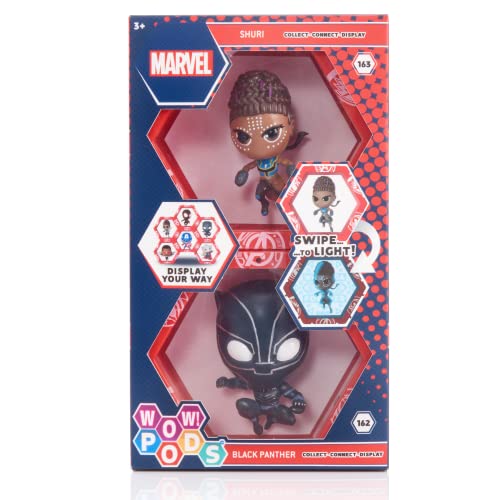 WOW! PODS Avengers Collection – Wakanda Forever Black Panther and Shuri | Superhero Light-Up Bobble-Head Figures | Official Marvel Collectable Toys & Gifts,Black Panther & Shuri,4 inches