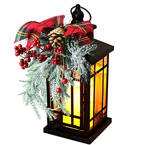 Christmas Candle Lantern14 Inch, Garden Flashing Candle Light, Decorative Hanging Lantern for Indoor Home Tables and Fireplaces Outdoor Patios, with Holiday Retro Decorative Ornaments