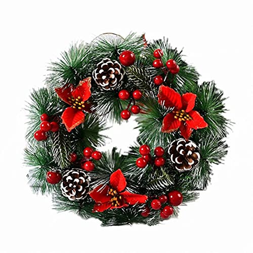 Christmas Berry Pine Cone Wreath Country Xmas Front Door Ornament 13 Inch Artificial Pine Garland for Home Winter Holiday Party Decor