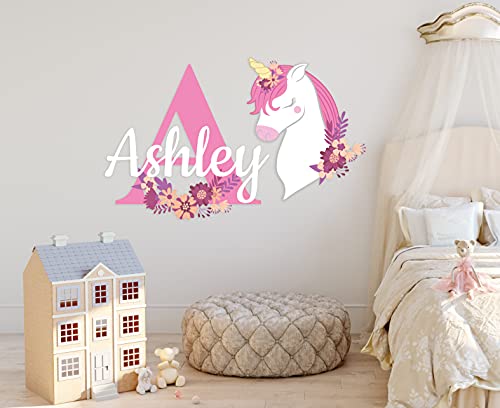 Custom Name and Initial Cute Flower Unicorn Wall Stickers – Prime Series – Baby Girl – Nursery Wall Decal for Baby Room Decorations – Mural Wall Decal Sticker for Home Children’s Bedroom