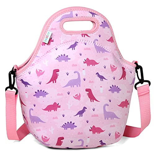 VASCHY Lunch Box Bag for Kids, Lightweight Neoprene Lunch Tote for Toddler Boys and Girls to School Daycare Kindergarten Pink Dinosaur