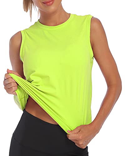 Sleeveless Tops for Juniors Sports Short Tops Cycling Workout Tank Cool Clothing Yellow Green Small