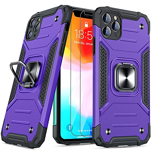 JAME Case for iPhone 11 Pro Max Case with [Tempered-Glass Screen Protector 2Pcs], Military-Grade Drop Protection, Shockproof Protective 11 ProMax Case, with Ring Kickstand for iPhone 11 Pro Max Purple